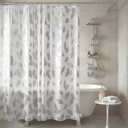 Plastic Shower Curtain Liner, Waterproof Printed PEVA Shower Curtain with Design, Silver Leaf Pattern, Rustproof Grommets, Standard Size 70x72 Bathtub Curtain for Bathroom (Pack of 1)