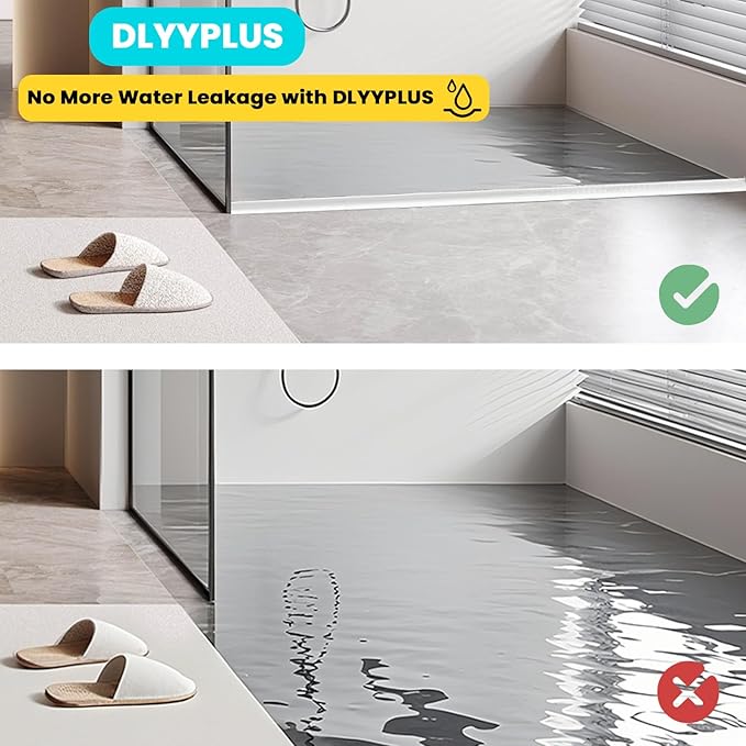 Shower Threshold Water Dam Barrier 67", Silicone Sealant Included, Collapsible Self-Adhesive Water Blocker, Shower Door Water Stopper for Floor Bathroom Kitchen Bathtub Sink