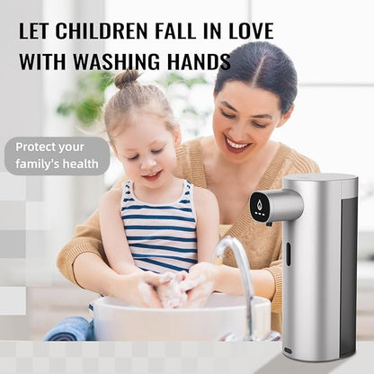 Automatic Liquid Soap Dispenser Touchless, USB Rechargeable Smart Hand Soap Dispenser, 13.5oz/400ml, 3-Level Adjustable, Compatible with Thick Thin Dish Soap for Bathroom Kitchen, Clog-Free, Silver