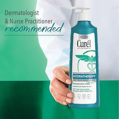 Curel Fragrance Free Itch Defense In Shower Lotion for Sensitive and Dry Skin, Hydra Therapy Body Lotion with Vitamin E, Fast-Absorbing Ceramide Moisturizer, Repairs Moisture Barrier, Body Care, 12 Oz