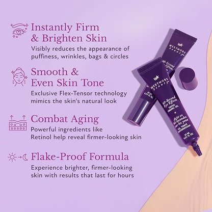 Westmore Beauty 60 Second Effects Tinted Firming Gel - Under Eye Cream For Puffiness And Bags Under Eyes - 20 mL Light to Medium - 0.68 Fl Oz