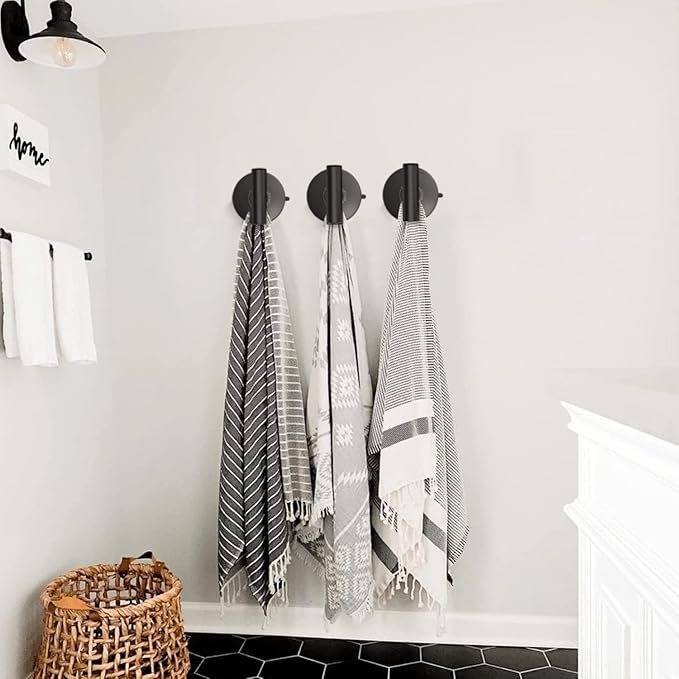 DGYB Large Suction Cup Hooks for Shower Set of 4 - Black Towel Hooks for Bathrooms - Stainless Steel Removable Wall Hooks - 15 Lb Heavy Duty Hanging