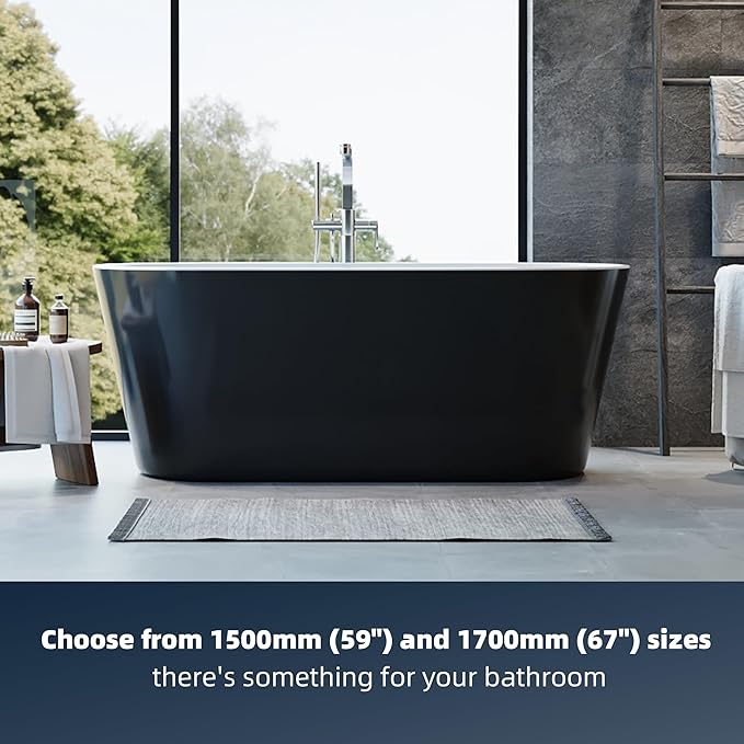 67'' Acrylic Freestanding Bathtub, Extra-Deep Soaking Free Standing Tub for Luxurious Bathing Experience, with Chrome Drain, for Main Bathroom, Black & White