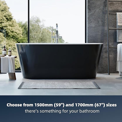 67 Inch Freestanding Bathtub, Acrylic Soaking Bathtub with Chrome Drain and Overflow, Standalone Ergonomic Tub for Bathroom Relaxation, Deep Design for Family and Guest Use, Black