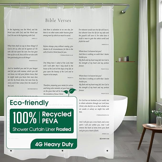Eco-Friendly Recycled PEVA Shower Curtain Liner – Waterproof, Sustainable, Non-Toxic Shower Curtain Liner, NOT Made in China - 72x72IN, 4G – NIV Holy Bible