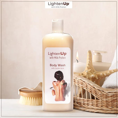 Lighten-Up LightenUp Lactic Acid Body Wash - 33.8 Fl oz / 1000 ml - Exfoliating Shower Gel, with Shea Butter and Coconut Oil, For All Skin Types