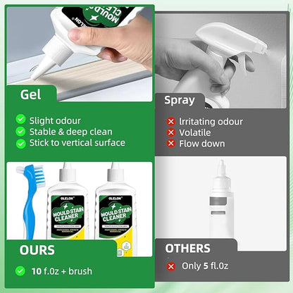 2 Pack Grout Cleaner Mou-ld Stain Remover Gel for Washing Machine Cleaner Shower Bathroom Seal and Grout Stain Remover with Brush