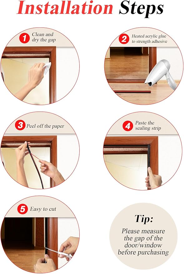 Silicone Weather Stripping - 19.7 Feet Door Seal for Soundproofing, Self-Adhesive Backing, Abrasion Resistant, for Doors & Windows (Black)
