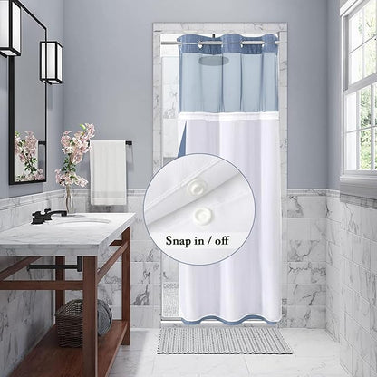 Gibelle Stall Small Shower Curtain 36x74, Waffle Weave Shower Curtain with Snap-in Fabric Liner Set, No Hooks Needed, Hotel Style with Mesh Top Window, Moonlight Blue