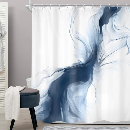 Cinbloo Navy Blue Shower Curtain 60Wx72H Abstract Modern Neutral Ombre Marble Minimalist Bathroom Decor Elegant Texture Chic Simple Painting Artistic Aesthetic Fabric Blue Bath Curtain with 12 Hooks