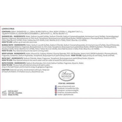Bath Gift Set, Lemon Citrus Spa Gift Basket for Women, Includes Shower Gel, Bubble Bath, Body Lotion, Bath Frizzes 8 Pcs, Great Gift Idea for Her Birthday