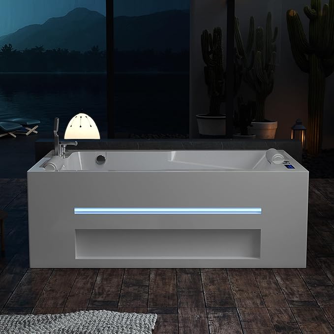 Empava PRO Series Jetted Tub, Luxury 56-Jet Whirlpool Bathtub | Ozone Sanitization, AM/FM Radio & Chromatherapy, Alcove Design, 71" Acrylic Spa Tub for Two