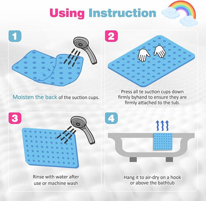 Push Pop Bubble Bath Mat for Kids,Rainbow Large Non-Slip Silicone Tub Mat with Strong Suction Cups for Toddler,33x17.3 Inch Waterproof Shower Mat for Bathtub, Sensory Bath Pad with Drain Holes