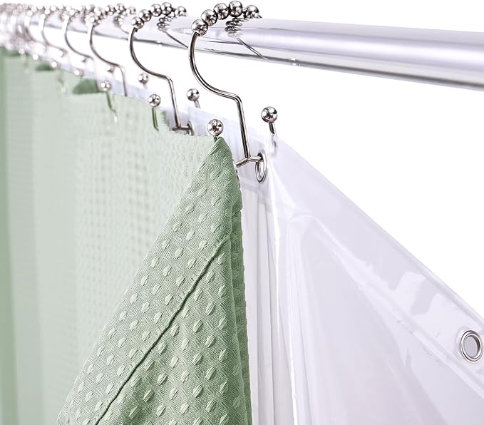 LaCyan 3 in 1 Waterproof Waffle Weave Shower Curtain and Clear Liner Set with 12 Stainless Steel Hooks Double Sided for Bathroom 72 Inches Heavy Duty Polyester Fabric Shower Curtains 72x72