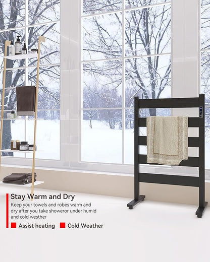 Towel Warmers for Bathroom, Space Aluminum Heated Towel Racks for Bathroom, with Built-in Timer&Temperature Adjustment, Freestanding Towel Heater,Matte Black,5 Bars