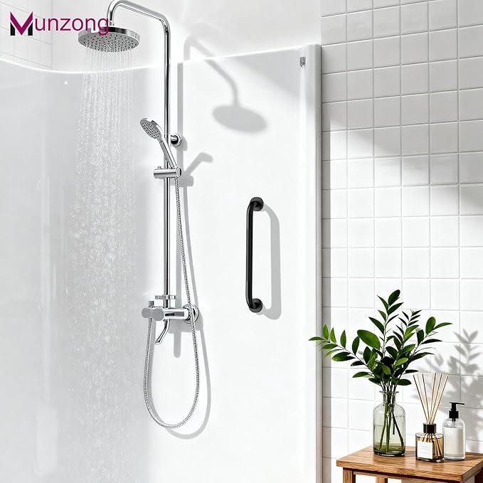 12 Inch Anti Slip Bathroom Grab Bar, 2 Pack Munzong Oil Rubbed Black Shower Grab Bar for Bathtubs, Knurled Handicap Balance Bar,Safety Hand Rail Support Elderly Senior