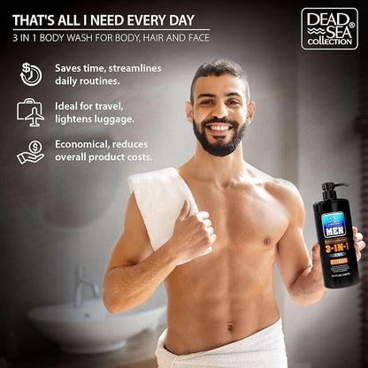 Dead Sea Collection Mens Body Wash 3 in 1 – Citrus Body Wash for Men – Shower Gel – Shampoo – Shower Soap for Face and Hair – Pack of 2 Bottles (33.8 Fl. Oz. Each)
