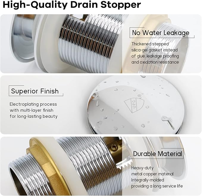 FerdY Pop-up Drain for Freestanding Bathtub, Polished Chrome Finish, cUPC Certification, Freestanding Bathtub Drain Stopper