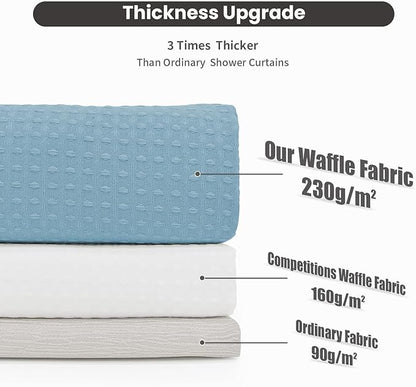 Inhousolu No Hook Shower Curtain with Snap in Fabric Liner Set Waffle Weave 230GSM Weighted Hem, Waterproof & Washable Bathroom Curtain Spa Luxury with Mesh Top Window 72" W x 72" L Teal
