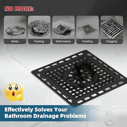 Hibbent Upgraded Shower Drain Hair Catcher, Shower Drain Cover for Bathroom Floor 4" Drain, Anti-Clogging Bathtub Drain Strainer, Stainless Steel Kitchen Sink Drain Strainer with Handle, Matte Black