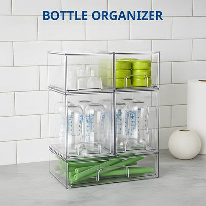 Stackable Storage Drawers Set of 5 Pack, Clear Bottles Organizer for Baby Bottle, Cosmetics, Acrylic Organizers and Storage for Bathroom,Vanity, Pantry, Cabinet, Kichen Countertop
