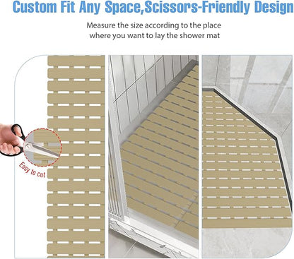 Shower Mat Non-Slip Bath Mat for Tub and Shower Stall,200+ Suction Cups with Drain Holes, Quick Dry Machine Washable, Extra Grip for Elderly and Baby, Bathroom Essentials 24x24 Inch (Brown)