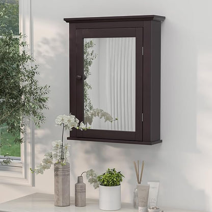 Safeplus Brown Medicine Cabinet with Mirror, Wall Mounted Adjustable Storage for Bathroom, Living Room, Bedroom, Entryway and Kitchen