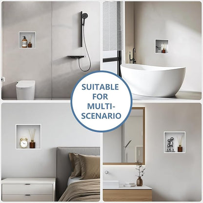 Homevacious 12“ x 12" x 4" Stainless Steel Shower Niche No Tile Needed White Bathroom Shelf Rimless Recessed Wall Niche for Bathroom Storage