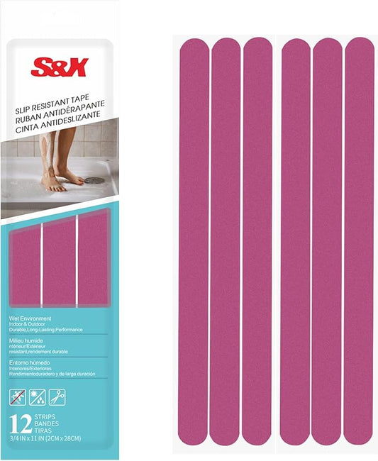 S&X Non-Slip Bathtub Shower Stickers 12-Pack Anti-Skid Strips, Waterproof Adhesive Safety Decals, Fine Grit Tread for Steps, Stairs, Pools, Boats, and Floors - Purple