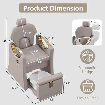 Pedicure Station for Nail Tech, Reclining Pedicure Chair with Massage Foot Bath, No Plumbing Pedicure Station Unit (Grey)