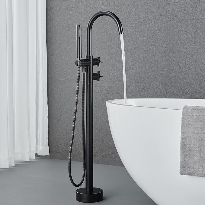 Freestanding Bathtub Faucet Tub Filler Oil Rubbed Bronze Floor Mount Brass Bathtub Faucets with Hand Shower
