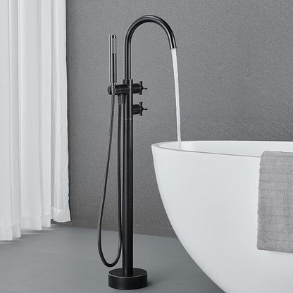 Freestanding Bathtub Faucet Tub Filler Oil Rubbed Bronze Floor Mount Brass Bathtub Faucets with Hand Shower