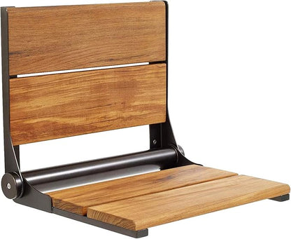 Folding Shower Seat Wall Mounted with Back | 500 lbs Maximum Load Capacity | ADA Compliant Safety Assist Teak Shower Seat for Seniors, Handicapped, and Children | 304 Stainless Steel Frame | 18” x 16”