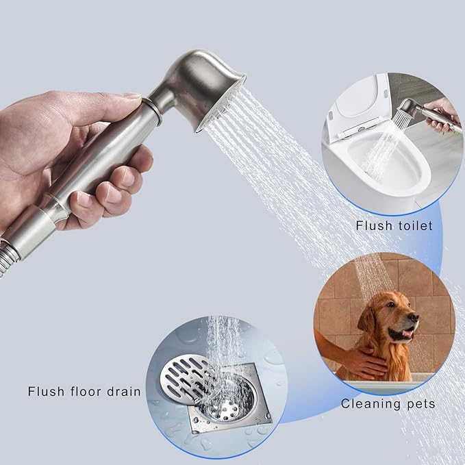 Senlesen Brushed Nickel Bathroom Single Handle Freestanding Bathtub Faucet Floor Mounted Waterfall Tub Filler with Hand Shower Set