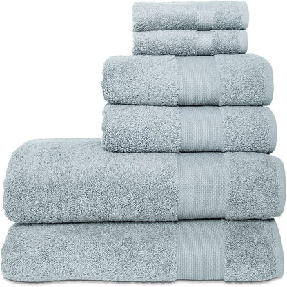 Hencely 6-Piece Bath Towel Set - High Absorbency, Quick Drying - 100% Soft Turkish Cotton - 2 Bath Towels, 2 Hand Towels, 2 Washcloths - for Bathroom, Home, Hotel, Spa, and Gym - 6-Pack Water Green