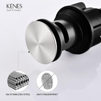 KENES Bathroom Sink Drain Stopper Pop up Sink Drain with Overflow, Brushed Nickel Lavatory Bathroom Vanity Sink Drain Assembly, Built-in Anti-Clogging Strainer
