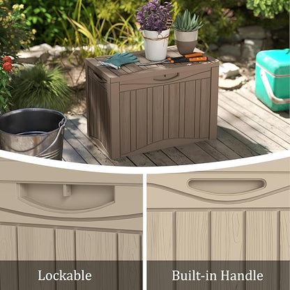 TARKARI 45 Gallon Lockable Resin Deck Box, Waterproof & UV-Resistant Outdoor Storage Box for Outdoor Cushion Storage, Garden Tools & Pool Accessories Storage, Gray