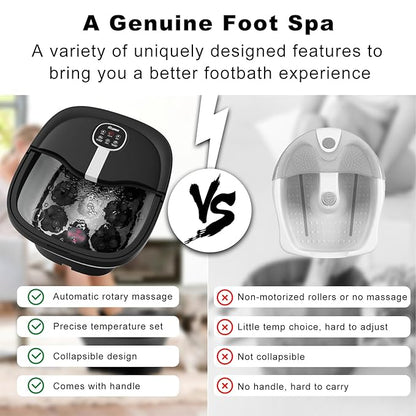 HOSPAN Collapsible Foot Spa Electric Rotary Massage, Foot Bath with Heat, Bubble, Remote, and 24 Motorized Shiatsu Massage Balls. Pedicure Foot Spa for Feet Stress Relief - FS02A