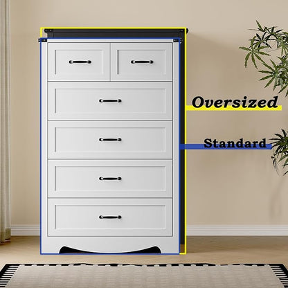Tall 6-Drawer Dresser for Bedroom, Modern Wooden Chest of Drawers with Metal Handles, Anti-Tipping Design, Sturdy and Stable Storage Organizer for Living Room, Entryway, Home Office, Standard
