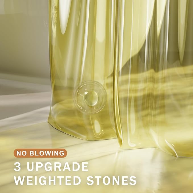 AmazerBath Yellow Shower Curtain Liner Heavy Duty, 100% EVA Clear Shower Curtain and Liner 2-in-1, 72x72 Luxury Plastic Weighted Bathroom Shower Liner, 12 Rustproof Grommets & 3 Heavyweight Stones