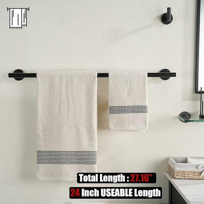 JQK Oil Rubbed Bronze Towel Bar, 24 Inch 304 Stainless Steel Thicken 0.8mm Towel Rack Bathroom, Towel Holder Wall Mount, Total Length 27 Inch, TB110L24-ORB