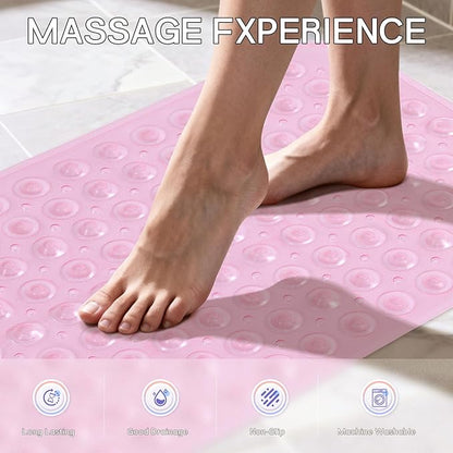 Anti-Slip Bathtub Shower mat, 27.5×14.5（Approximately 70×37cm） inch Soft Oversized Machine Washable Non-Slip Bathtub mat with Drainage Holes, Bathroom Floor Suction Cup.（1-Clear Pink）
