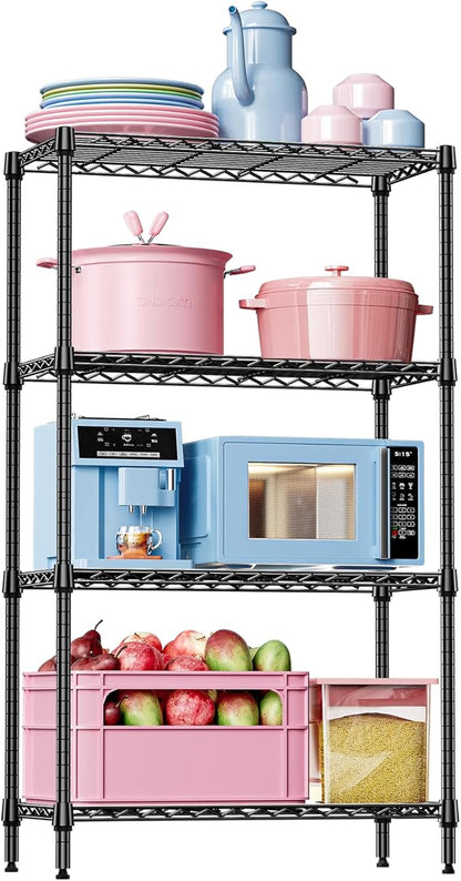 IZEUK 4-Tier Black Metal Storage Shelves, Heavy Duty Adjustable Wire Shelving Rack for Garage, Kitchen, Bathroom, Closet Organizer, 1000 lbs Capacity, 15.7" D x 33.5" W x 59.5" H