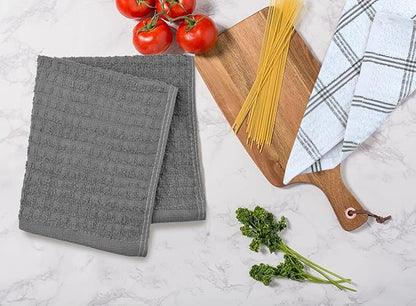 DAN RIVER Premium Dish Cloth 100% Cotton 12 X 12 Inches |Pack of 8|-Ultra Soft Tea Towels-Highly Absorbent Kitchen Rags-Terry Dishcloth for Kitchen and Household Cleaning |Grey|