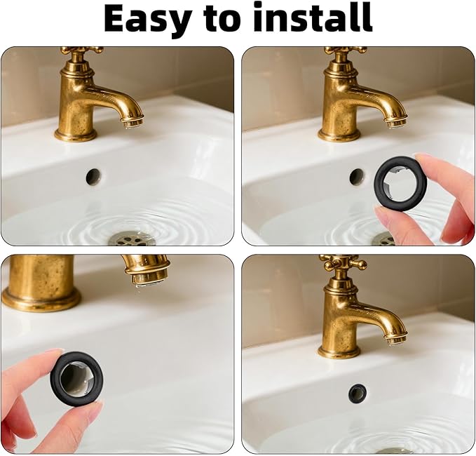 10pcs Sink Overflow Ring, Chrome Plated Bathroom Sink Overflow Trim Ring Cover Drain Hole Insert Cap for Kitchen Bathroom Basin Vanity & Ceramic Sinks (Black)