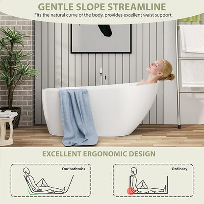Mocoloo Freestanding Bathtub - 59 Inch Acrylic Stand Alone Soaking Bath Tub for Bathroom with a Right Overflow and Drain