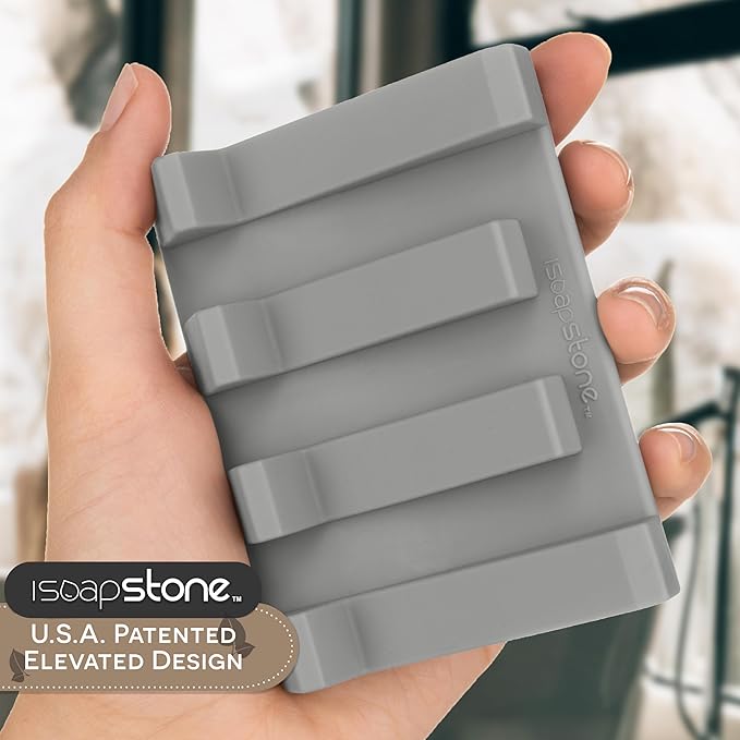 Silicone Soap Dish (USA Patented) Self Draining Bar Soap Holder for Shower Bathroom Sink, Drying Soap Dish Tray Kitchen Sponge Holder Easy Cleaning Soap Saver Mat (Light Grey, 1)