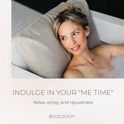 BADESOFA® Luxury Bathtub Pillow L - Large Bath Pillow for Therapeutic Neck and Back Support Quick-Drying - Washable Full Body Bath Tub Cushion - Luxury Spa Cushion in Beige