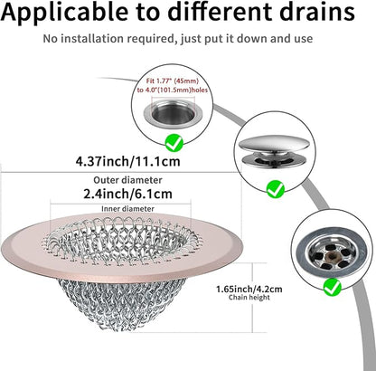 Shower Drain Hair Catcher, Fast Drainage Bathtub Drain Hair Catcher, Easy Clean Hair Catcher Shower Drain, Upgraded 304 Stainless Steel Shower Drain Cover For Shower Regular & Pop-up Drain (Rose Gold)