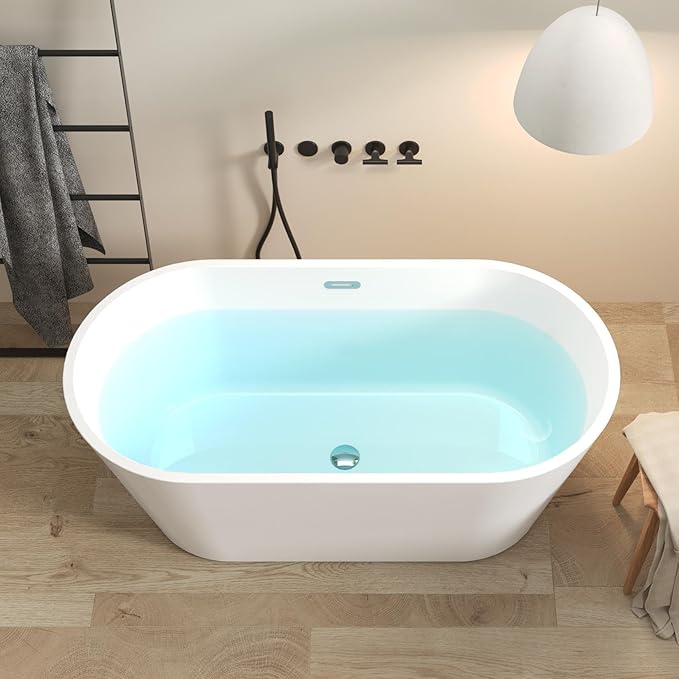 FerdY 59" Shangri-La Elite, Acrylic Freestanding Bathtub, Modern & Contemporary Design Soaking Tub with Chrome Pop-Up Drain and Minimalist Design Overflow, Glossy White, cUPC Certified